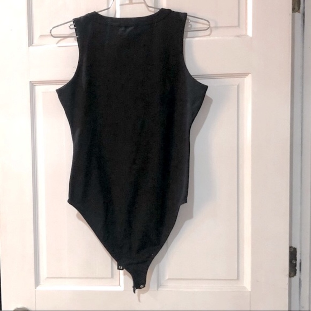 THREE BEE label black sleevless front half zip bodysuit sizeL excellent cond - Picture 4 of 14